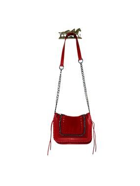Zara Woman Red Leather & Suede Crossbody Bag Chain Strap Whipstitch Detail